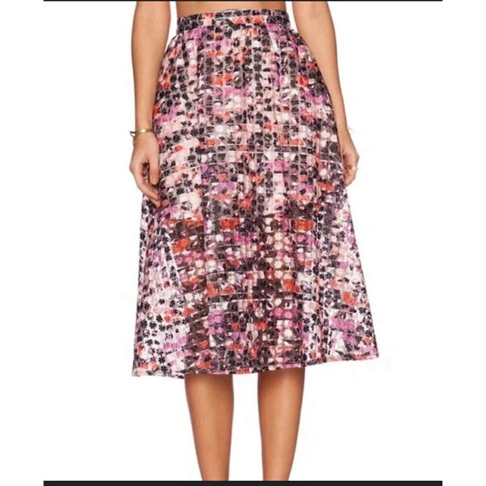 Revolve Sam Edelman Stripe Floral Midi Skirt in Multi Size 2 Pockets Embroidered